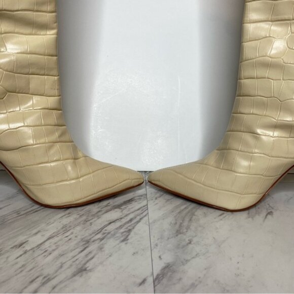 Schutz Maryana Eggshell Croc Embossed Leather Tall Heeled Boot 8 1/2 B - Picture 6 of 16